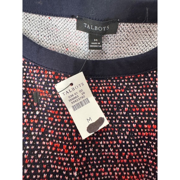 Talbots Women's Crew Neck Sweater Dress Navy Red Textured Button‎ Detail Size M - Picture 6 of 8